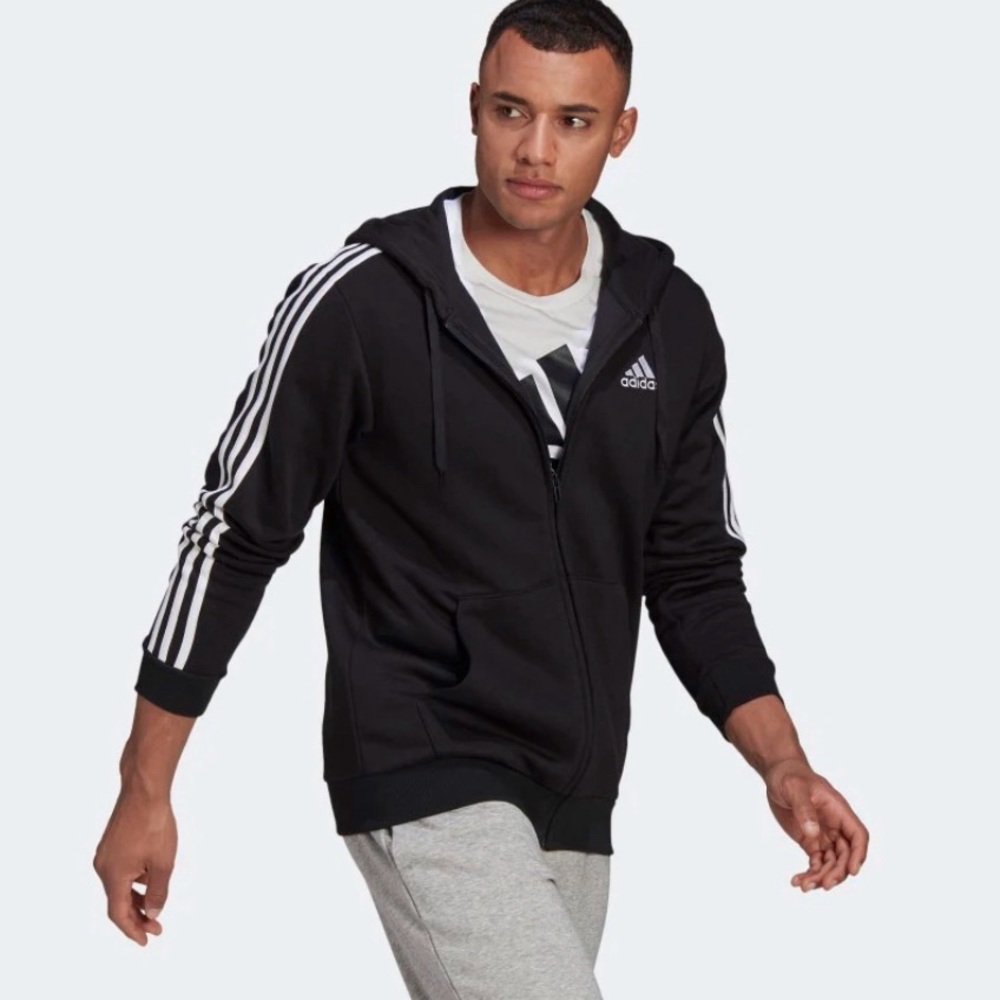 Adidas Men’s Full-Zip Black and White Hoodie Track Top